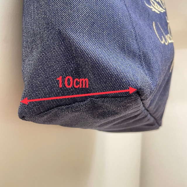 猫のダヤンのサイドポケットトートバッグ「ダヤン」柄デニムブルー色のマチの画像